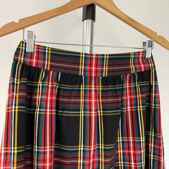 Sz 2- J. Crew Factory Black Plaid Cotton Ruffle Bow A-Line Midi Skirt - Picture 3 of 12